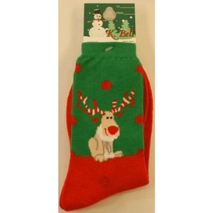K.Bell Socks 2 Pair Sz 9-11 Deer Dog Red Green NWT